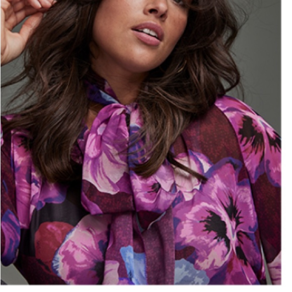 White House Black Market Multicolor  Blouse w/Removable Tie (XS)
